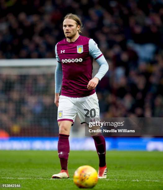 Birkir Bjarnason of Aston Villa during the Sky Bet Championship match between Aston Villa and Burton Albion at Villa Park on February 03, 2018 in...