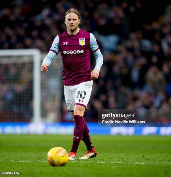 Birkir Bjarnason of Aston Villa during the Sky Bet Championship match between Aston Villa and Burton Albion at Villa Park on February 03, 2018 in...