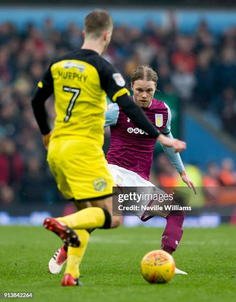 Birkir Bjarnason of Aston Villa during the Sky Bet Championship match between Aston Villa and Burton Albion at Villa Park on February 03, 2018 in...