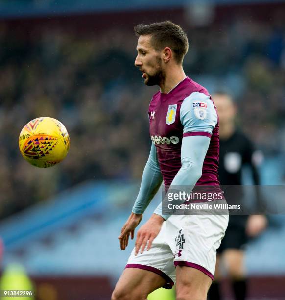 Conor Hourihane of Aston Villa during the Sky Bet Championship match between Aston Villa and Burton Albion at Villa Park on February 03, 2018 in...