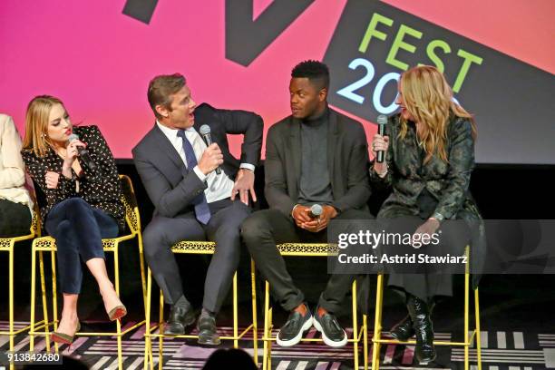 Elizabeth Gillies, Grant Show, Sam Adegoke, and Meredith Markworth-Pollack speak during a screening and Q&A for 'Dynasty' on Day 3 of the SCAD...