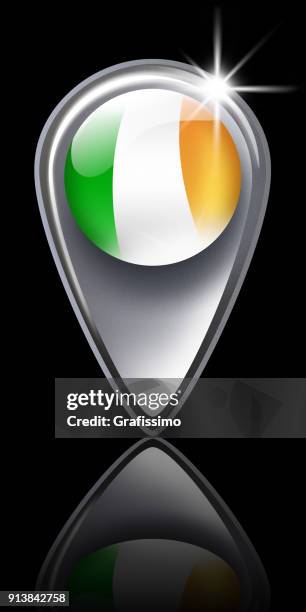 ireland button map pointer with irish flag isolated on black - ireland map 3d stock illustrations