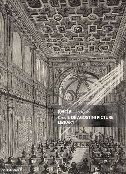 The interior of the Trinity Anglican Church in Rome, Italy, designed by the Italian architect Antonio Cipolla , illustration after a sketch by G B...