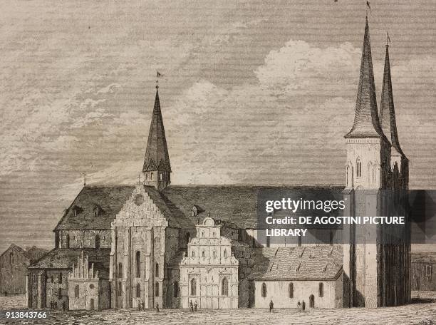 Roskilde Cathedral, Denmark, engraving by Lemaitre from Danemark, by Eyres and Chopin, L'Univers pittoresque, published by Firmin Didot Freres,...