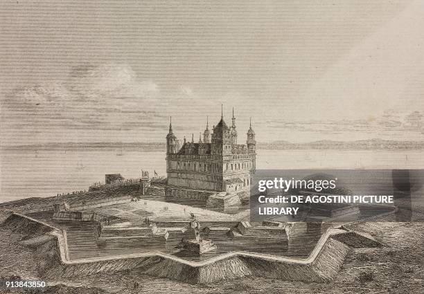 Kronborg Castle, Helsingor, Denmark, engraving by Lemaitre from Danemark, by Eyres and Chopin, L'Univers pittoresque, published by Firmin Didot...