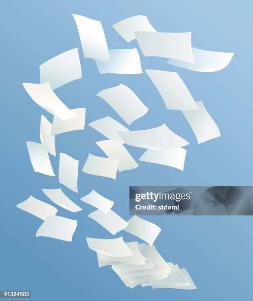 papers floating away in the wind - chaos stock illustrations