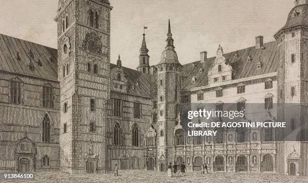 Main courtyard of Frederiksborg Castle, Denmark, engraving by Lemaitre from Danemark, by Eyres and Chopin, L'Univers pittoresque, published by Firmin...