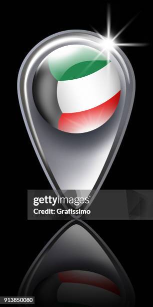 kuwait button map pointer with kuwaiti flag isolated on black - kuwaiti flag stock illustrations