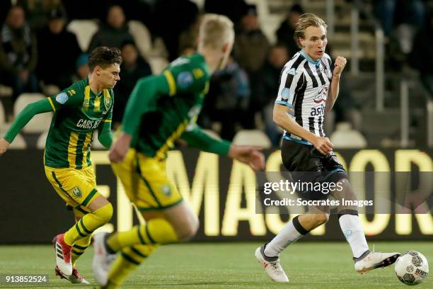 Danny Bakker of ADO Den Haag, Vincent Vermeij of Heracles Almelo during the Dutch Eredivisie match between Heracles Almelo v ADO Den Haag at the...