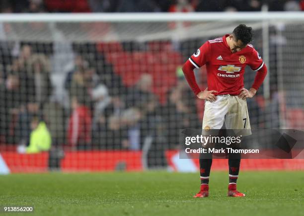 Alexis Sanchez of Manchester United in action during the Premier League match between Manchester United and Huddersfield Town at Old Trafford on...