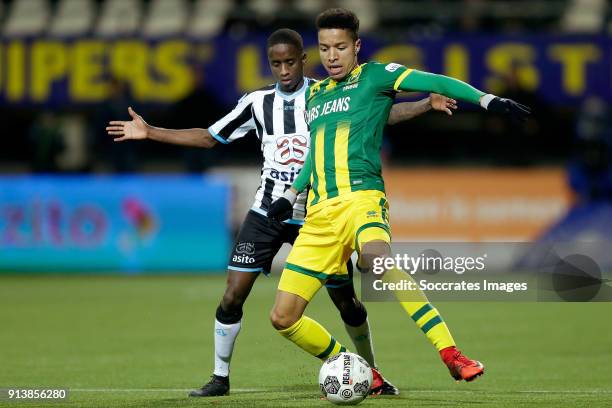 Jamiro Monteiro of Heracles Almelo, Tyronne Ebuehi of ADO Den Haag during the Dutch Eredivisie match between Heracles Almelo v ADO Den Haag at the...