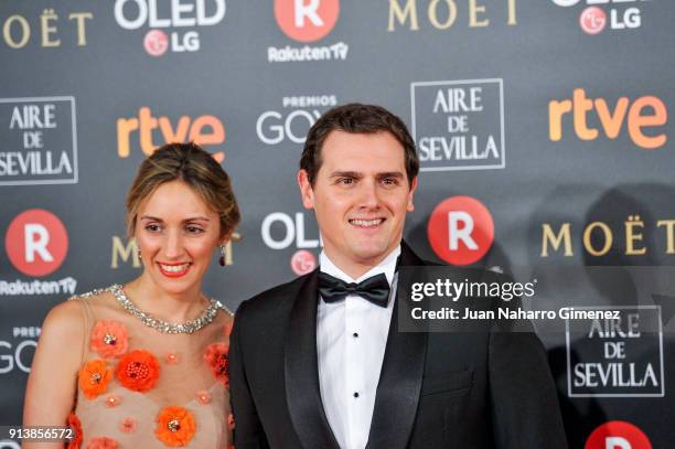 Beatriz Tajuelo and Albert Rivera attend Goya Cinema Awards 2018 at Madrid Marriott Auditorium on February 3, 2018 in Madrid, Spain.