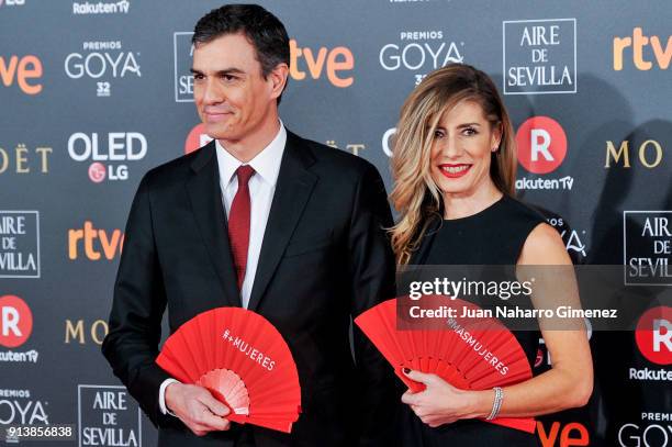 Pedro Sanchez and Begona Gomez attend Goya Cinema Awards 2018 at Madrid Marriott Auditorium on February 3, 2018 in Madrid, Spain.