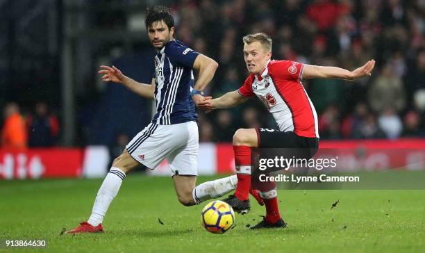 Claudio Yacob of West Bromwich Albion and James Ward-Prowse of Southampton during the Premier League match between West Bromwich Albion and...