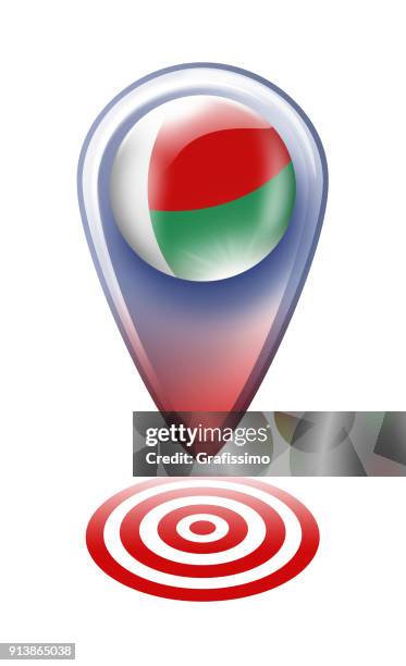 madagascar button map pointer with flag isolated on white - madagascar flag stock illustrations