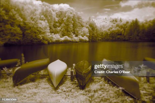 lake canoes - sherwood stock pictures, royalty-free photos & images