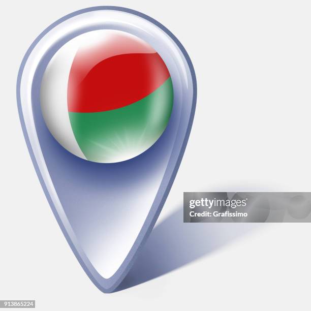 madagascar button map pointer with flag isolated on white - madagascar flag stock illustrations