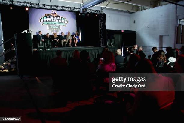 Gus Frerotte, Jackie Garrick, Alicia Duerson, Gil Van Bokkelen, Rianne Schorel and Jessica Schwartz attend speak onstage during Leigh Steinberg Super...