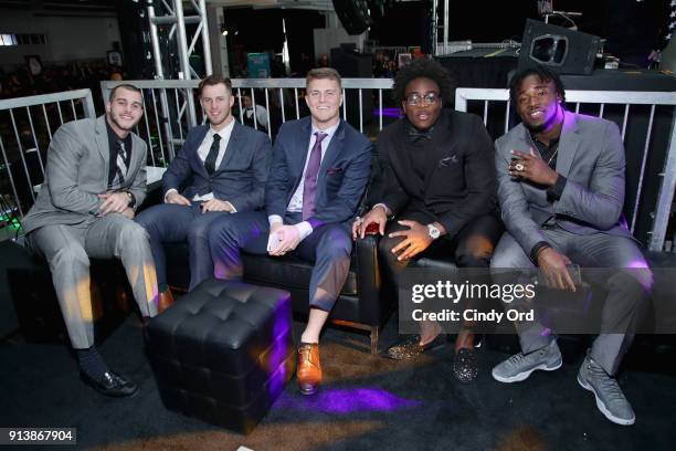 Riley L Ferguson, Nic Shimonek, Chase Litton, Alvin Jones and Ronald Jones II attend Leigh Steinberg Super Bowl Party 2018 on February 3, 2018 in...