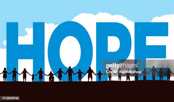 community, people in a row holding hands with the typescript hope - hope concept stock illustrations