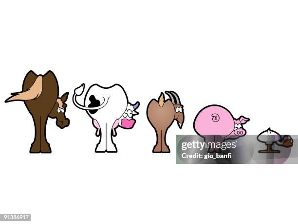 ilustraciones, imágenes clip art, dibujos animados e iconos de stock de en el antiguo farm - parte posterior