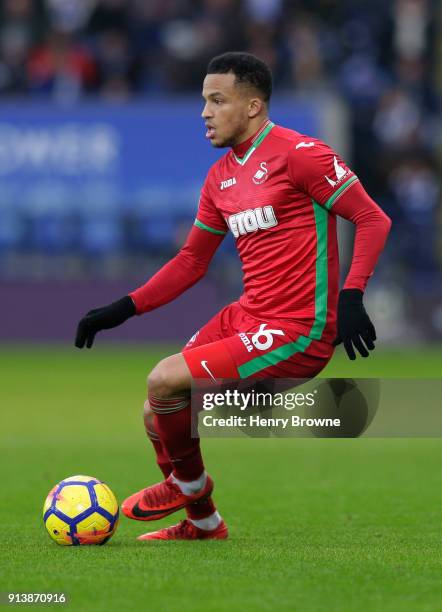 Martin Olsson of Swansea City during the Premier League match between Leicester City and Swansea City at The King Power Stadium on February 3, 2018...