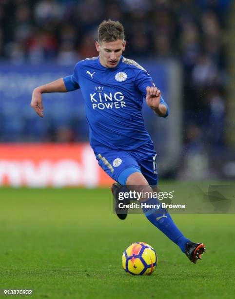 Marc Albrighton of Leicester City during the Premier League match between Leicester City and Swansea City at The King Power Stadium on February 3,...