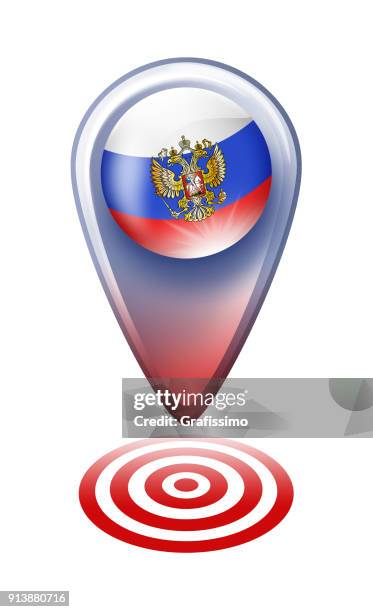 russia button map pointer with russian flag isolated on white - russian flag map stock illustrations