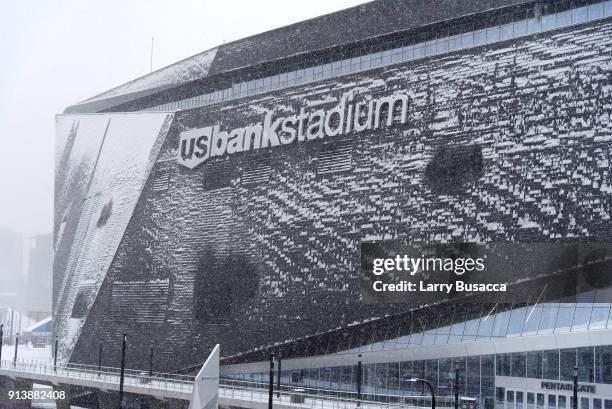 General view of the exterior of U.S. Bank Stadium on February 3, 2018 in Minneapolis, Minnesota. Super Bowl LII will be played between the New...