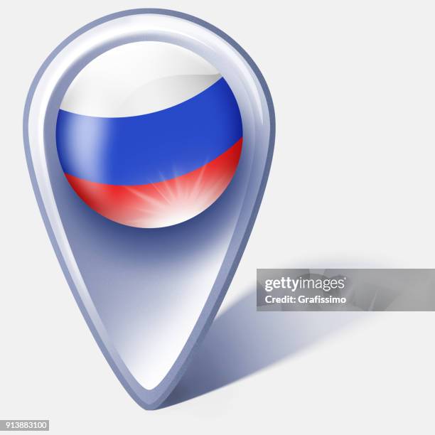 russia button map pointer with russian flag isolated on white - russian flag map stock illustrations