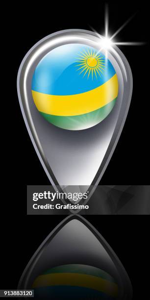 rwanda button map pointer with flag isolated on black - rwanda flag stock illustrations