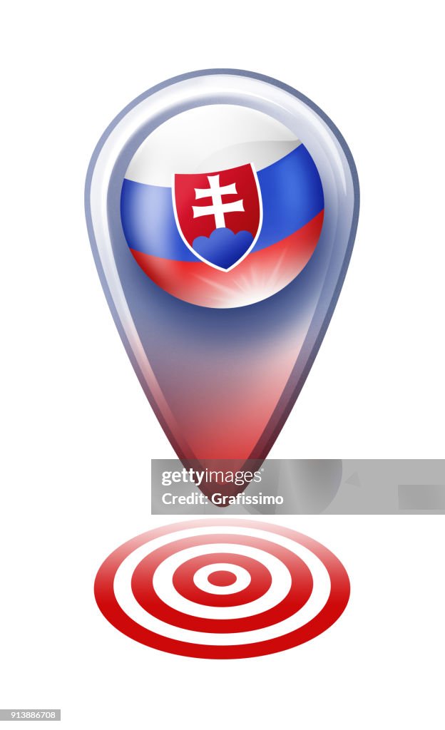 Slovakia button map pointer with slovakian flag isolated on white