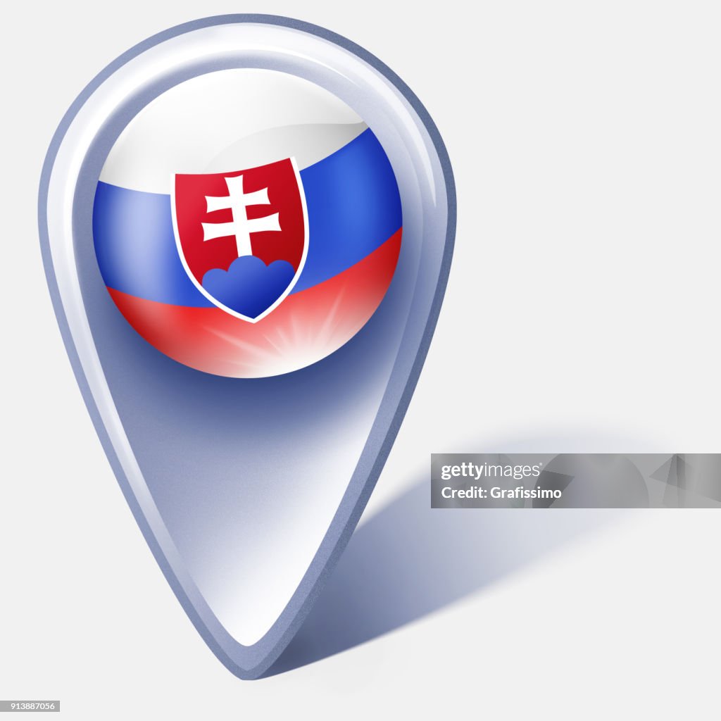 Slovakia button map pointer with slovakian flag isolated on white