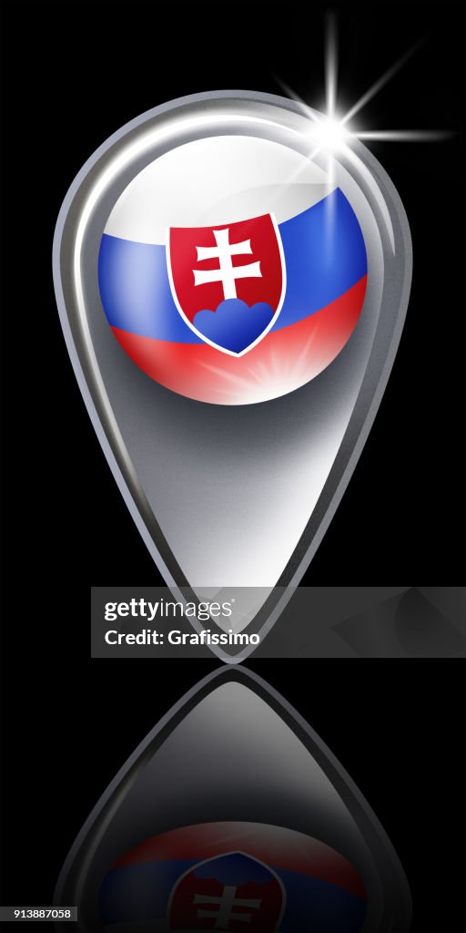 Slovakia button map pointer with slovakian flag isolated on black