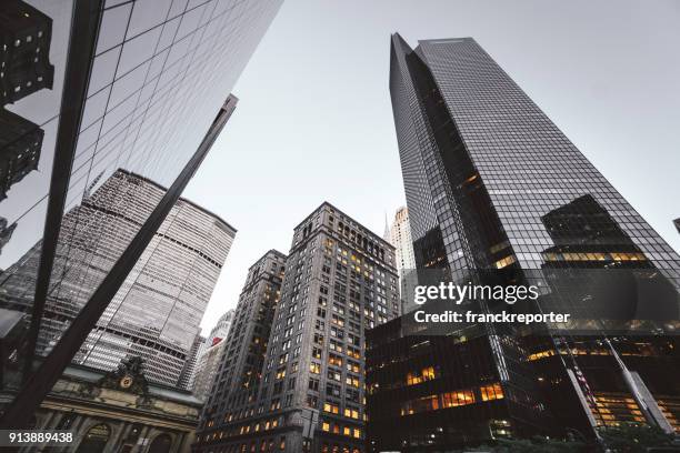 nyc downtown skyscrapers - wide angle city stock pictures, royalty-free photos & images