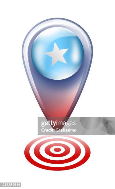 somalia button map pointer with somalian flag isolated on white - 3d map pointer stock illustrations