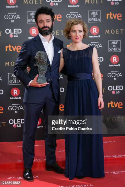 Rodrigo Sorogoyen holds the best Spanish short film live action award for the film Madre during the 32nd edition of the Goya Cinema Awards at Madrid...