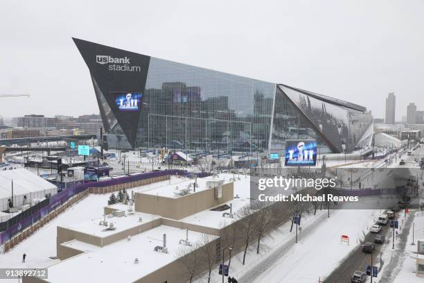 General view of US Bank Stadium on February 3, 2018 in Minneapolis, Minnesota. US Bank Stadium will host Super Bowl LII on February 4th between the...