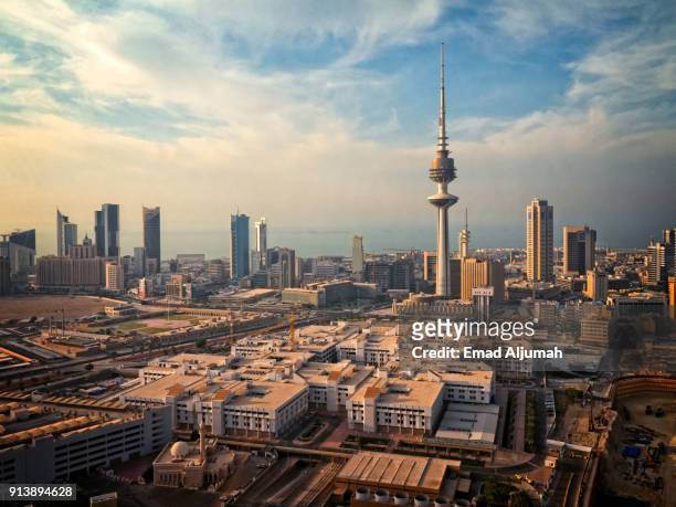 kuwait city - ministries complex and communication tower - november 18, 2016 - kuwait stock pictures, royalty-free photos & images