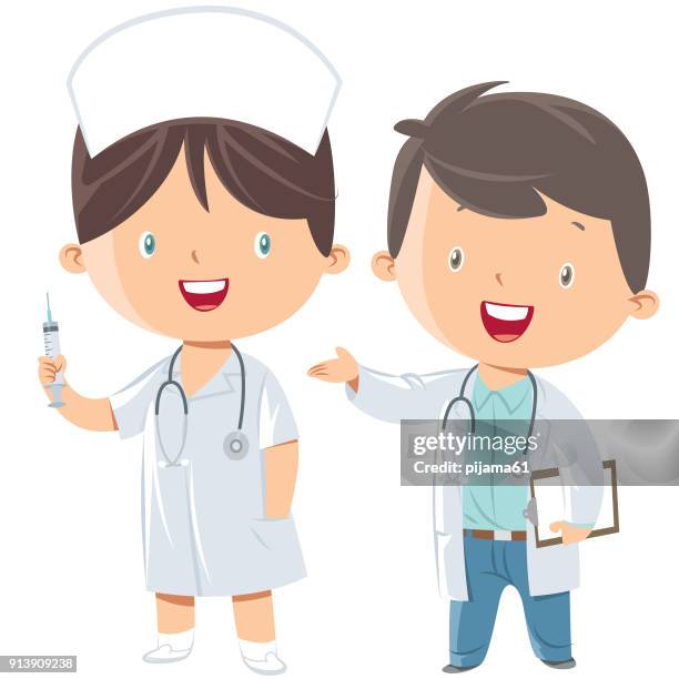 ilustraciones, imágenes clip art, dibujos animados e iconos de stock de poco de médico y enfermera - cute nurses