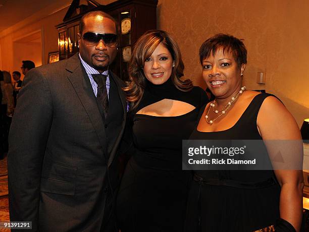 Upfront Devyne Stephens, Recording Artist Perri "Pebbles" Reid and Filmography Sharliss Asbury attends the T.J. Martell Foundation's Best Cellars...