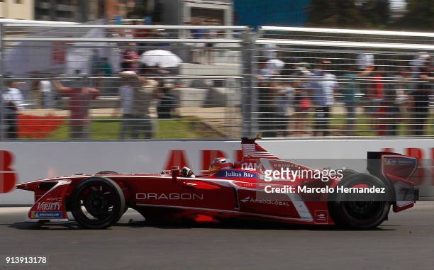 Jerome D'Ambrosio of Belgium, Dragon drives during the trial laps as part of the ABB Formula-E Antofagasta Minerals Santiago E-Prix on February 3,...