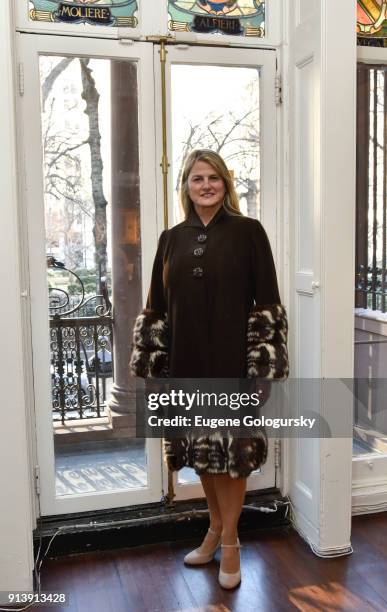 Bonnie Comley, wearing Vintage Hattie Carnegie Coat attends Afternoon Tea at The Players Club on February 3, 2018 in New York City.