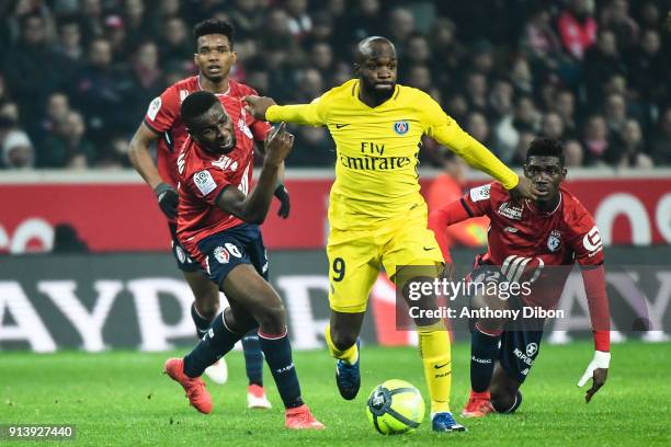 Ibrahim Amadou and Lassana Diarra of PSG during the Ligue 1 match between Lille OSC and Paris Saint Germain PSG at Stade Pierre Mauroy on February 3,...