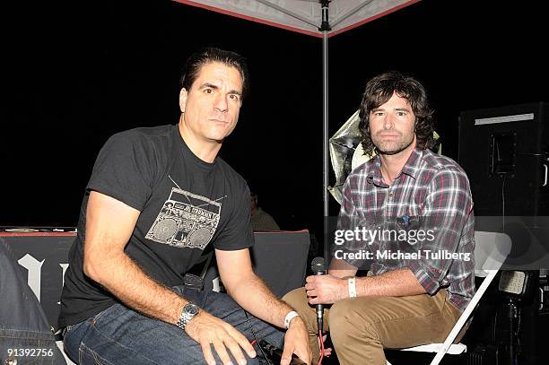 Radio host and punk veteran Joe Sib poses with musician Pete Yorn at the Fifth Annual Johnny Ramone Tribute, held at the Hollywood Forever Cemetery...