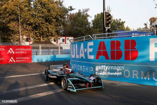 In this handout provided by Jaguar Racing - Mitch Evans , Panasonic Jaguar Racing, Jaguar I-Type II in action during the Santiago ePrix, Round 4 of...