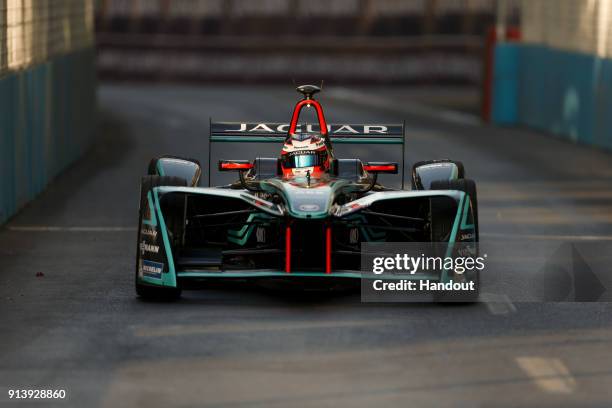 In this handout provided by Jaguar Racing - Mitch Evans , Panasonic Jaguar Racing, Jaguar I-Type II, in action during the Santiago ePrix, Round 4 of...