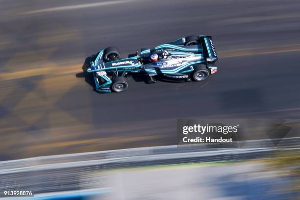 In this handout provided by Jaguar Racing - Mitch Evans , Panasonic Jaguar Racing, Jaguar I-Type II, in action during the Santiago ePrix, Round 4 of...