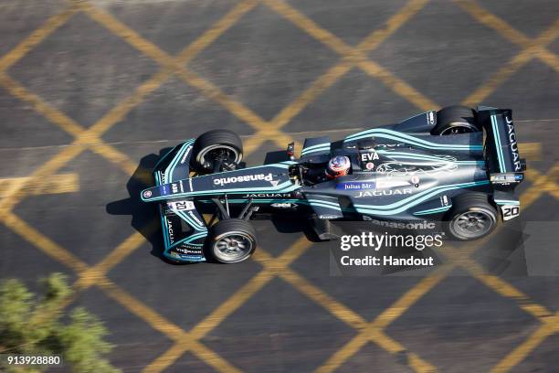 In this handout provided by Jaguar Racing - Mitch Evans , Panasonic Jaguar Racing, Jaguar I-Type II, in action during the Santiago ePrix, Round 4 of...