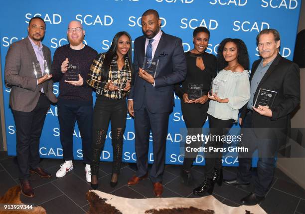 Damon Gupton, Marvin "Krondon" Jones III, Nafessa Williams, Cress Williams, Christine Adams, China Anne McClain, and James Remar pose with the 2018...